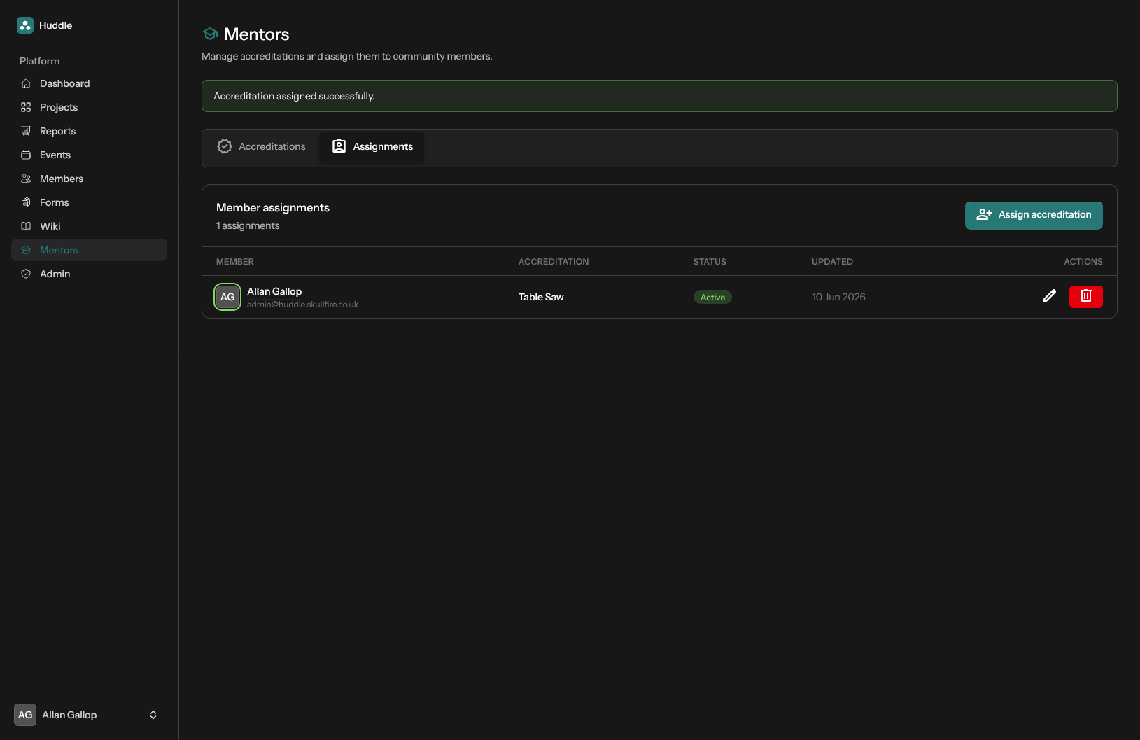 Mentors — accreditation assignments